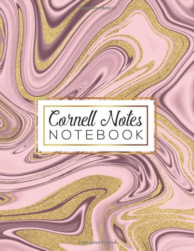 Cornell System Notes Notebook: Golden Glitter Large College Ruled Notebook Note Taking Method For School and University Students - Liquid Pink Marble