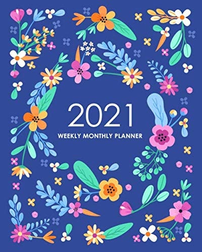 2021 Weekly Monthly Planner: Desk Diary 2021 - Appointment Diary 2021 - Daily Organiser Planner 2021 - Flowers Traditional