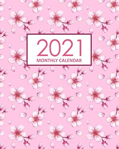 2021 Monthly Calendar: Desk Diary 2021 - Appointment Diary 2021 - Daily Organiser Planner 2021 - Pink Cherry Blossom