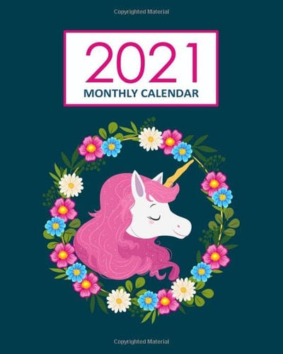 2021 Monthly Calendar: Desk Diary 2021 - Appointment Diary 2021 - Daily Organiser Planner 2021 - Unicorn Flower Frame