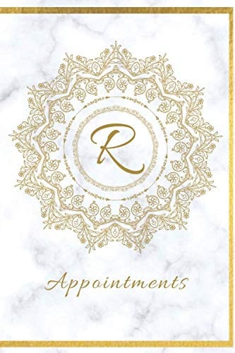 R: 6”x 9” Medium Lined Appointment Book Personalised with Initial Letter R | For Hairdressing, Beauty, Salon & Spa Appointments with 110 Pages in 15 ... Marble Design (Gold Letter Appointment Books)