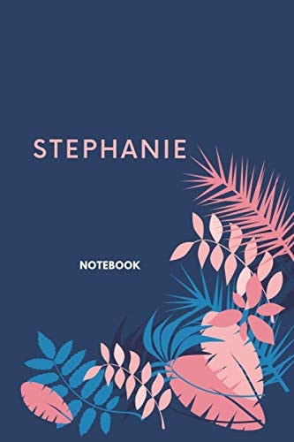 Stephanie notebook: navy blue orange trendy colors classy and simple but elegant with floral mosaic motive ruled lined unique paper composition names ... for women kids girls teens students for notes