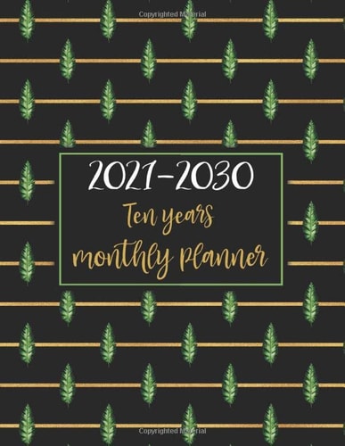 2021-2030 Ten Year Monthly Planner-Pretty Gold and Tropical Leaves Pattern: At a Glance 120 Months Yearly Monthly & Weekly Schedule Organizer & Agenda ... (Large 10 Years Calendar Planner 2021-2030)