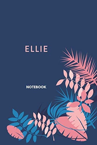 Ellie notebook: navy blue orange trendy colors classy and simple but elegant with floral mosaic motive ruled lined unique paper composition names ... for women kids girls teens students for notes
