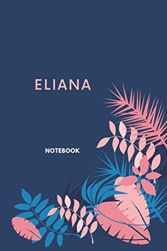 Eliana notebook: navy blue orange trendy colors classy and simple but elegant with floral mosaic motive ruled lined unique paper composition names ... for women kids girls teens students for notes