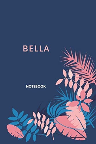 Bella notebook: navy blue orange trendy colors classy and simple but elegant with floral mosaic motive ruled lined unique paper composition names ... for women kids girls teens students for notes