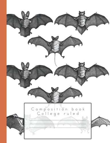 Composition book: College ruled lined paper education composition notebook for the mythical arts lover - school and college students and teachers - Black and white bat line art cover design