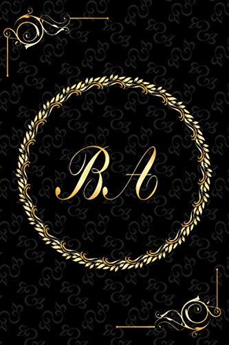 BA: Golden Monogrammed Letters, Executive Personalized Journal With Two Letters Initials, Designer Professional Cover, Perfect Unique Gift