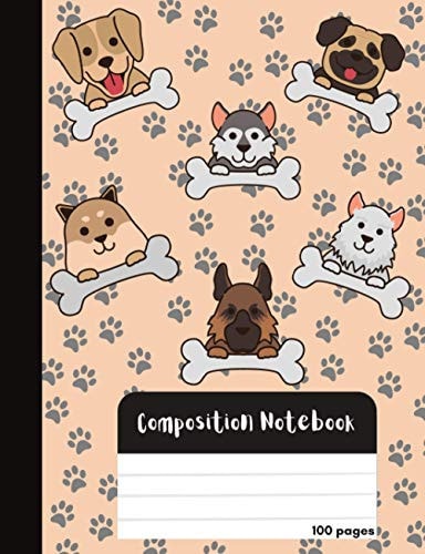 Composition Notebook Kawaii Cute Puppies Wide Ruled Paper Notebook Journal, for Girls Teens Kids Students, School Or College, Cute Dog Breeds Composition Book 7. 44 X 9. 69 In. 100 Pages