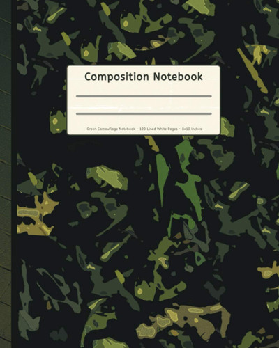 Green Camouflage Composition Notebook: Wide Ruled Military Camo Pattern Journal
