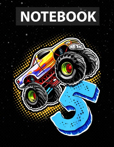 Monster Truck 5th Birthday Retro Vintage Birthday Boy Journal Line - Flower Paperback Cover - Letter Size - 130 Pages