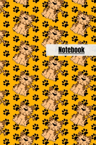 Notebook: Cute Kitty On Yellow Background 6" X 9" College-Ruled 120 Pages