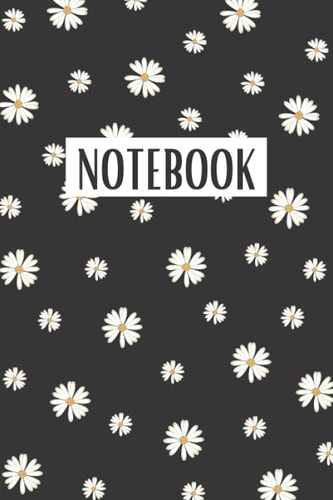 Single lined Notebook with Black floral cover: Black cover with white floral design cute single lined notebook