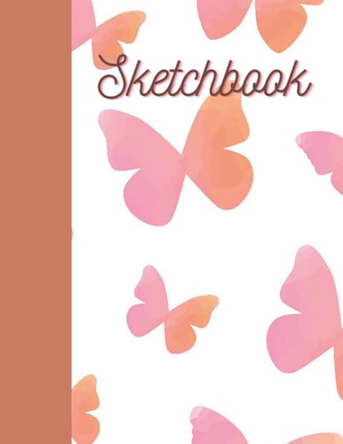 Sketchbook: A large 8.5x11 inch blank paper book, 120 pages. Can be used for drawing, sketching, or doodling. Beautiful pink butterfly cover, perfect for a girl, teen.