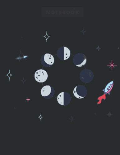 Notebook: Moon Phase and Stars Composition Notebook Black Cover / College Ruled Lined Paper Notebook Journal / Large 8.5 x 11 / 120 Pages / for Girls Kids Teens and Adults