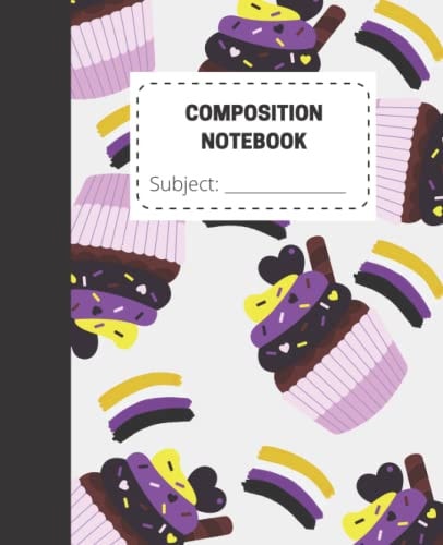 NON BINARY FLAG COMPOSITION NOTEBOOK, CUTE NON BINARY, NB, ENBY NOTEBOOK - 7.5 x 9.25 100 PAGES WIDE RULED