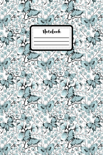 Notebook: green butterfly notebook, dot grid paper, 100 pages, 6x9 inches