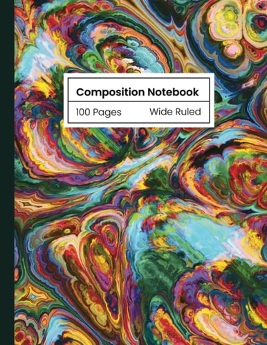 Calypsart Composition Notebook - Colorful Abstract Art Aesthetic Wide Lined Ruled Classroom Journal for Elementary School, College & Office Work