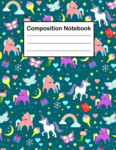 Merry Christmas Unicorn Composition Notebook: Unicorn Princess Dotted Midline and Picture Space, Christmas Unicorn Composition Notebook for Kisd, ... Teachers (Wide Ruled 8.5"x 11.25", 120 Pages)