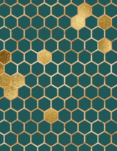 Gold Composition - Emerald Gold Honeycomb: Gold Composition Notebook - 8.5" x 11" - 140 College Ruled Pages