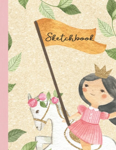 Sketchbook: Beautiful Princess with Splashes of Glittery Effects Large Blank Sketchbook for Kids for Drawing, Sketching and Doodling