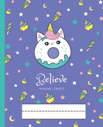 Draw & Write Journal for Kids: Unicorn Donut | Primary Story Journal with Dotted Midline and Picture Space | Grades K-2 Composition Notebook (Cute Donut Ice Cream Pattern – Cool Purple)