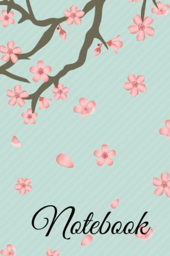 Notebook: Pretty Green Cherry Blossom 100 Page Lined Notebook