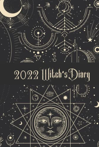 2022 Witch’s Diary: Week To A View UK Planner with Tarot Log, Grimoire Paper & Wheel of the Year - Sun, Moon and Stars Cover