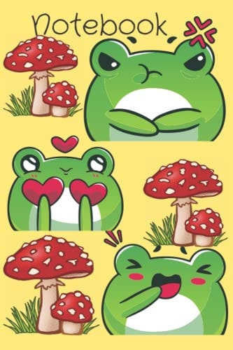 Notebook: Frogs emotions with mushrooms- 120 pages- lined notebook