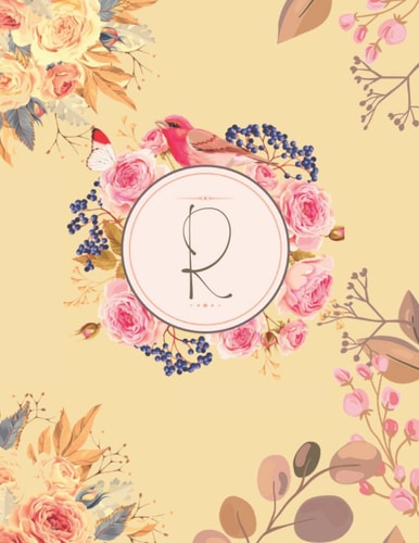 R: Monogram Initial R Notebook for Women and Girls , Purple Floral 8.5 x 11 | 120 pages