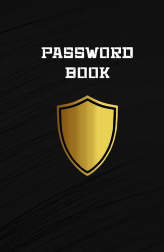 Password Book Golden Shield, Small Personal Internet Password Keeper and Organizer for Usernames and Email Addresses with A-Z Tabs