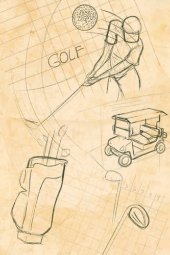 Golf: Golf Drawings on Vintage Paper Journal, College Ruled
