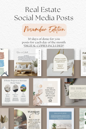 Real Estate Social Media Posts November Edition: 30 days of done for you posts for each day of the month *DIGITAL COPIES INCLUDED*