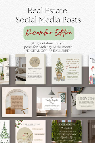 Real Estate Social Media Posts December Edition: 31 days of done for you posts for each day of the month *DIGITAL COPIES INCLUDED*