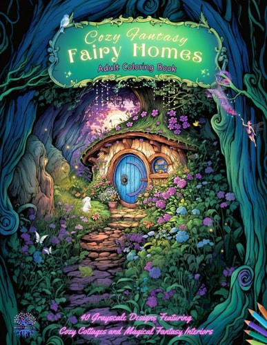 Cozy Fantasy Fairy Homes Adult Coloring Book: 40 Image Designs for Coloring to Relax Your Mind | Featuring Cozy Cottages and Magical Fantasy Interiors | Great for Adults, Teens and Seniors | Grayscale