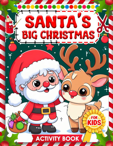 Santa's Big Christmas Activity Book for Kids: A Holiday Workbook with Christmas-themed for Kids to Learn, Color, Connect the Dots, Solve Mazes, and ... Gift for Preschool and Kindergarteners
