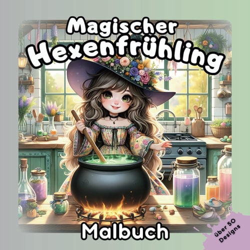 Magischer Hexenfrühling: Ein Malbuch für Kinder mit mehr als 50 zauberhaften Motiven – Der ideale Begleiter für kreativen Frühlingsspaß (German Edition)