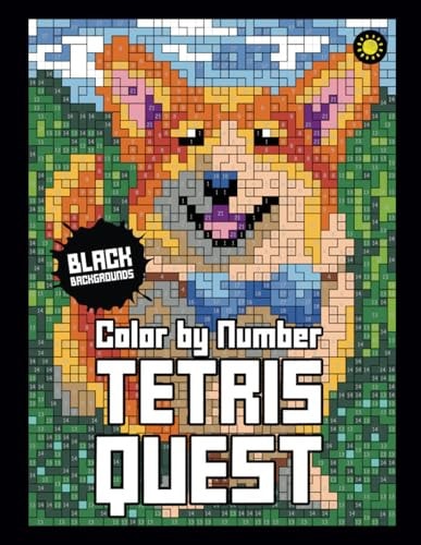 Tetris Quest Color By Number (Black Background) Color Quest Activity Coloring Book for Adults Relaxation