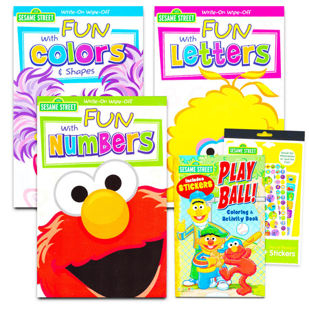 Sesame Street Workbooks Preschool -- Set of 4 Workbooks for Preschoolers, 3 Year Old, 4 Year Olds, with Crenstone Stickers (Alphabet, Letter Sounds, Numbers, Colors)