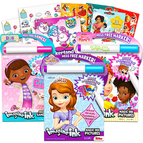 Disney Junior Imagine Ink Coloring Book Set for Kids - Bundle Includes 3 Disney Junior Mess Free Activity Books Featuring Fancy Nancy, Sofia the First, and Doc Mcstuffins with Invisible Ink Pens and 230+ Stickers