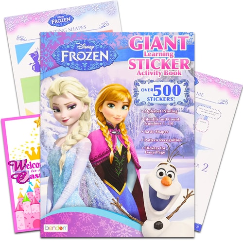 Disney Frozen Sticker Learning Book Set for Girls ~ Bundle with Frozen Giant Sticker Activity Book and Door Hanger (Elsa and Anna Sticker Books for Kids 4-8)