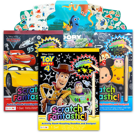 Disney Scratch Art for Kids Toddlers -- 3 Scratch Books for Kids Featuring Disney Toy Story, Disney Cars, Tsum Tsum with Stickers (Reveal Books for Kids)