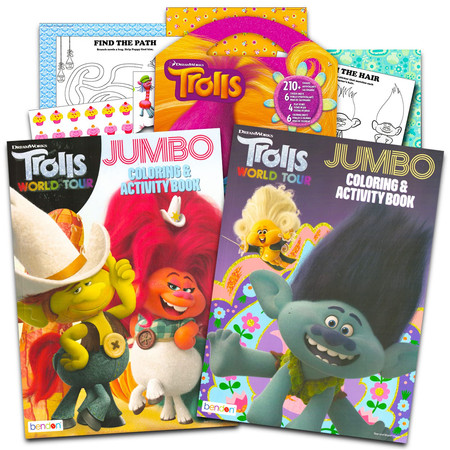 Trolls Coloring Book Set for Kids, Toddlers - Bundle with 2 Trolls World Tour Activity Books with Stickers, Games, Puzzles, and More | Trolls Coloring Book Pack with Stickers