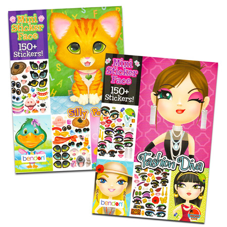 Create a Face Sticker Books Set for Kids, Toddlers Ages 4-8 -- Bundle with Fashion Diva Sticker Face and Pets Make a Face Sticker Activity Book for Girls Plus Bookmark and Door Hanger