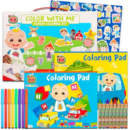 Cocomelon Coloring Book Super Set for Kids - 2 Cocomelon Activity Books and Cocomelon Arts and Crafts Set with Stickers, Games, Puzzles, and More | Cocomelon Coloring Bundle