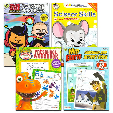Ultimate Kindergarten Pre K Learning Activity Book Set for Kids, Toddlers ~ Bundle with 4 Coloring Workbooks Featuring Xavier Riddle, Wild Kratts, ABC Mouse and More
