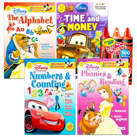 Disney Early Learning Workbook Set for Kids - Bundle with Toy Story Time and Money, Mickey Mouse and Lion King Addition and Subtraction Preschool, Kindergarten Activity Books