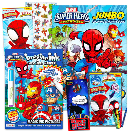 Super Hero Adventures Coloring Book Set for Kids -- Bundle with Marvel Avengers Super Hero Adventures Color by Number, Jumbo Coloring and Activity Book, and Play Pack