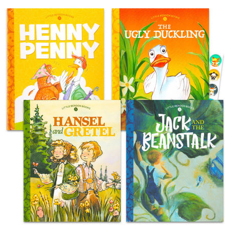 Classic Fairy Tales Board Book Set for Toddlers, Kids ~ 4 Bedtime Stories for Boys and Girls, Jack and the Beanstalk, the Ugly Duckling, Hansel and Gretel, Henny Penny