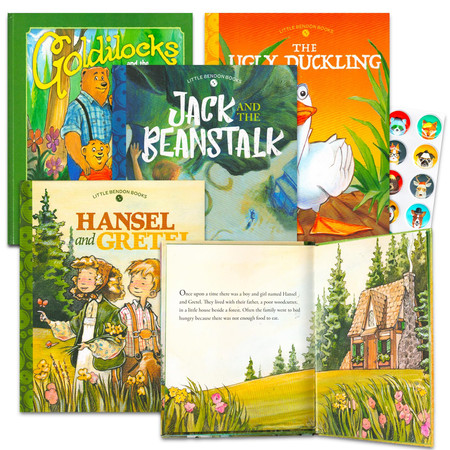 Classic Fairy Tales Board Book Set for Toddlers, Kids ~ Bundle with 4 Bedtime Storybooks Mini Board Books | Jack and the Beanstalk, the Ugly Duckling, Hansel and Gretel, Henny Penny